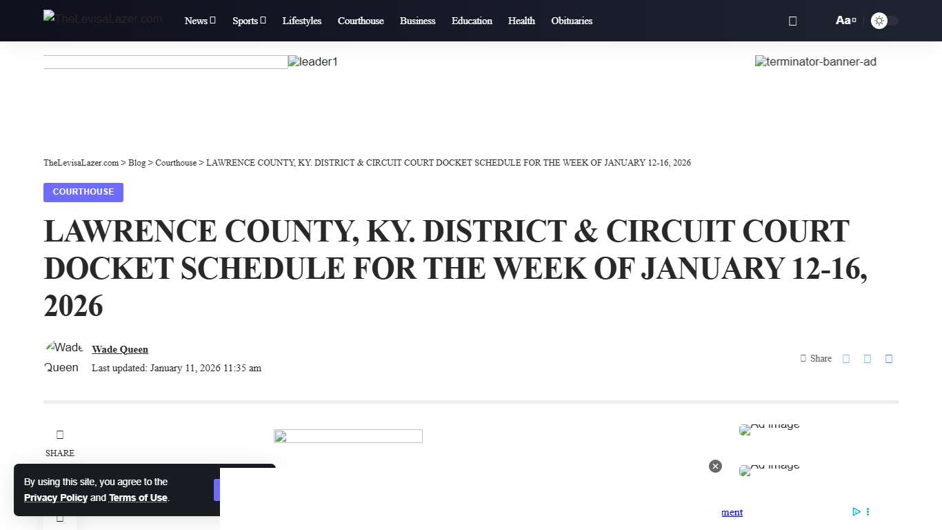 LAWRENCE COUNTY, KY. DISTRICT & CIRCUIT COURT DOCKET SCHEDULE FOR THE WEEK OF JANUARY 12-16, 2026 - TheLevisaLazer.com