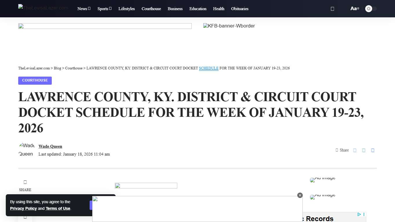 LAWRENCE COUNTY, KY. DISTRICT & CIRCUIT COURT DOCKET SCHEDULE FOR THE WEEK OF JANUARY 19-23, 2026 - TheLevisaLazer.com